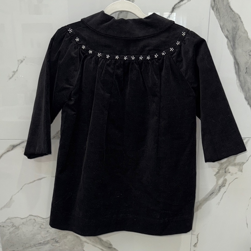 Vintage Blck Velve Pearl Flower Embroidered Vintage Coat Silk Lining Girls 2/3 - Picture 5 of 5